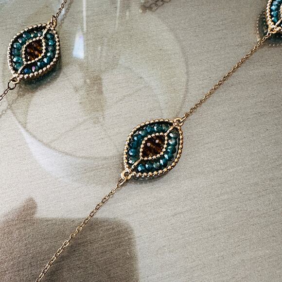 Boho Crystal Beaded Necklace – Long Statement Chain - Picture 2 of 4